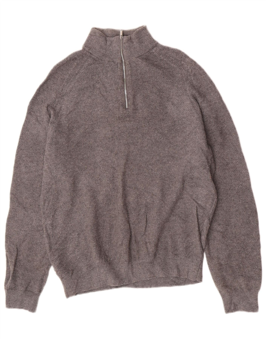Reiss Herren-Pullover mit Reißverschluss am Hals, mittelgraue Wolle