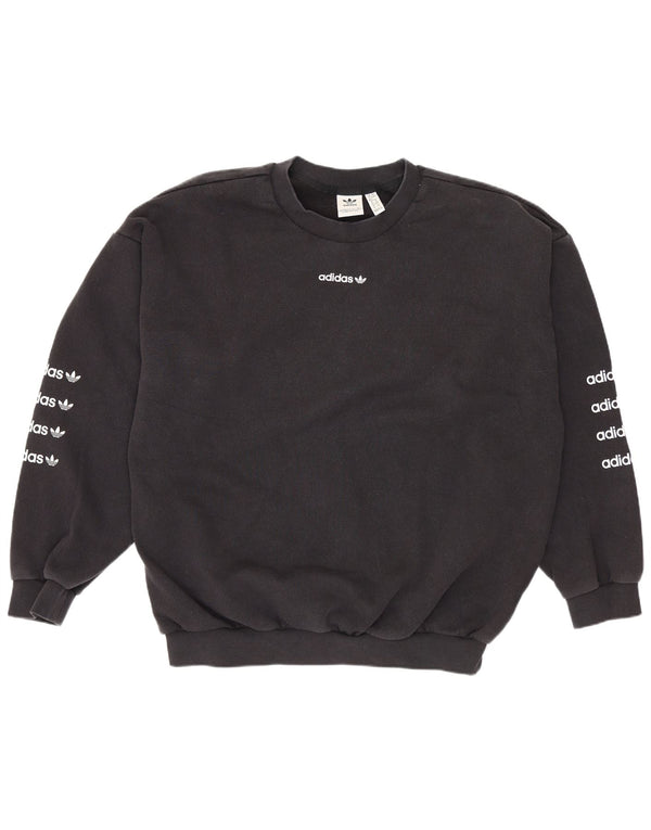 Adidas Womens Graphic Oversized Sweatshirt Pullover UK 16 Große schwarze Baumwolle