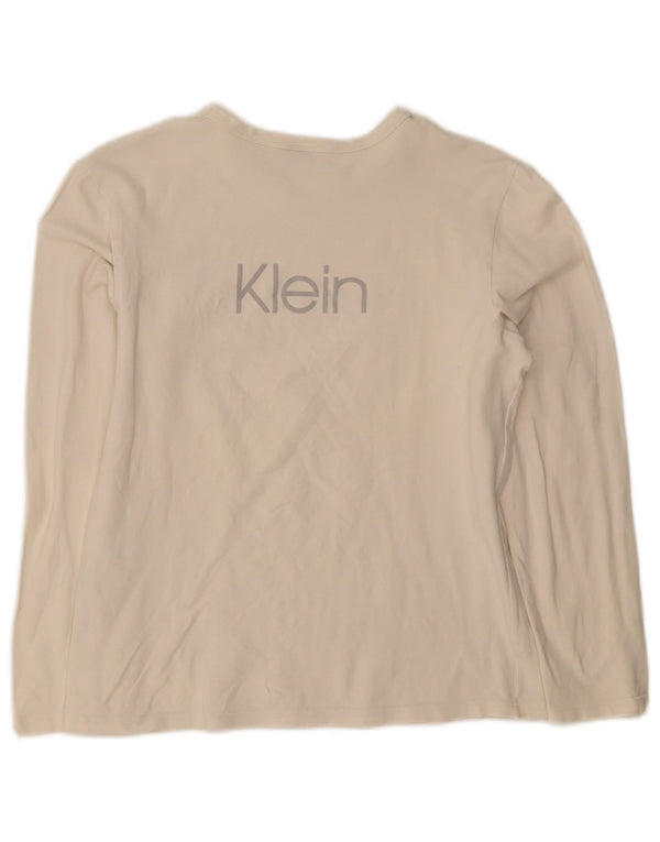 Calvin Klein Jeans Damen Graphic Top Langarm UK 16 Large White Cotton