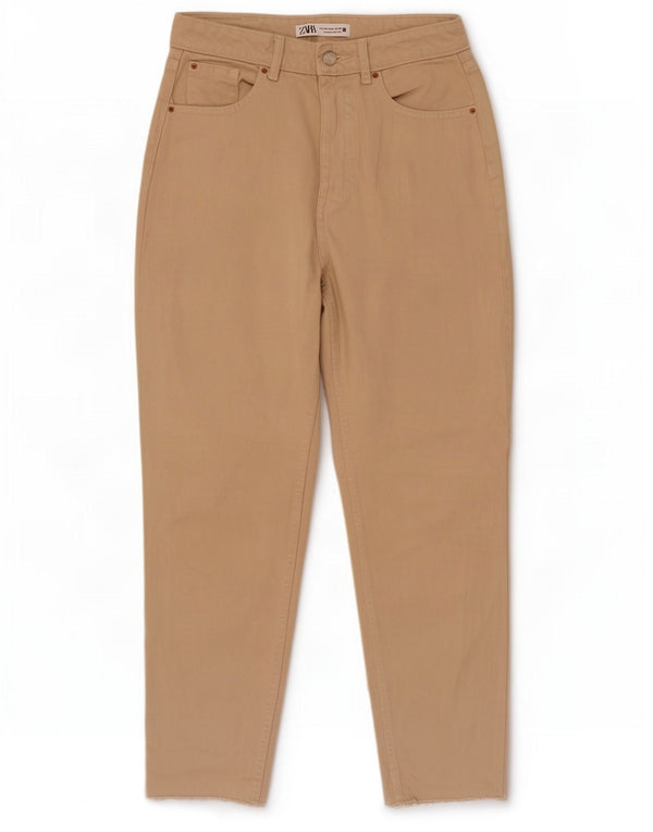 Zara Damen High Waist Tapered Jeans EU 38 Small W28 L28 Beige Baumwolle