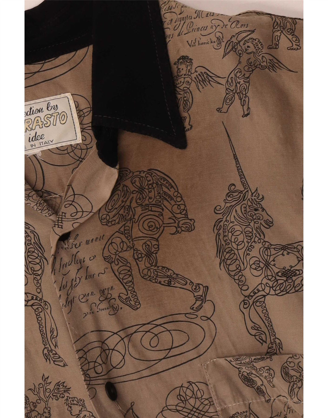 Vintage Herren-Kurzarmhemd mit abstraktem Muster, große graue Baumwolle