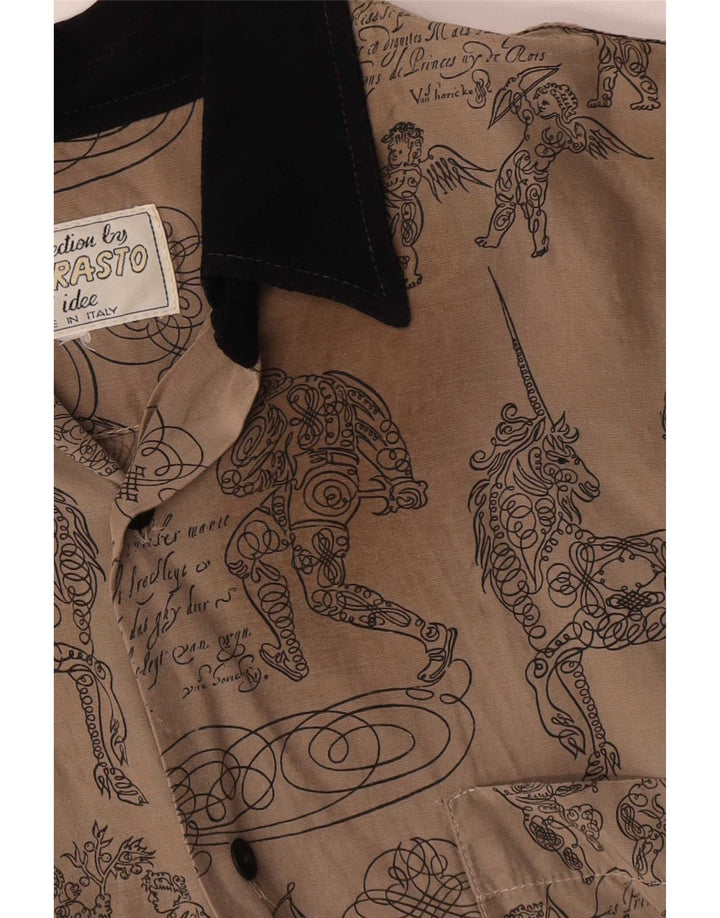 Vintage Herren-Kurzarmhemd mit abstraktem Muster, große graue Baumwolle