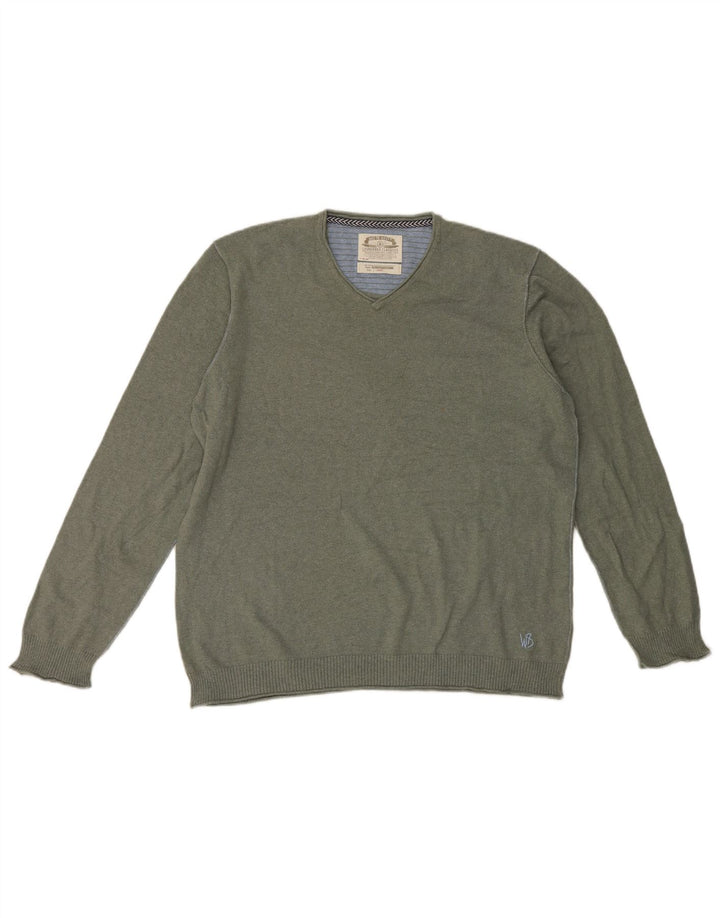 White Stuff Herren-Pullover mit V-Ausschnitt, XL, Khaki, Baumwolle