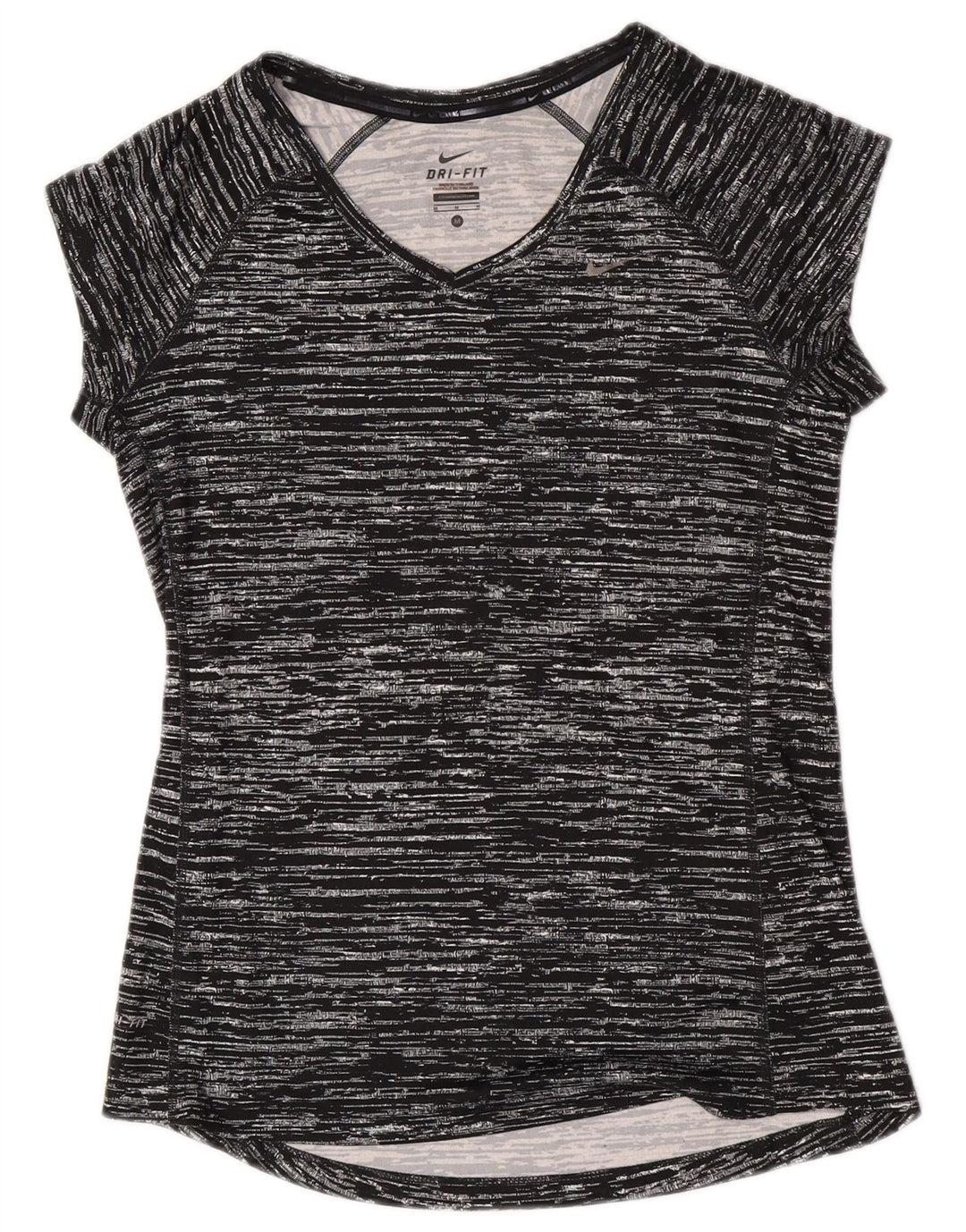 Nike Damen Dri Fit T-Shirt Top UK 12 Mittelschwarz geflecktes Polyester