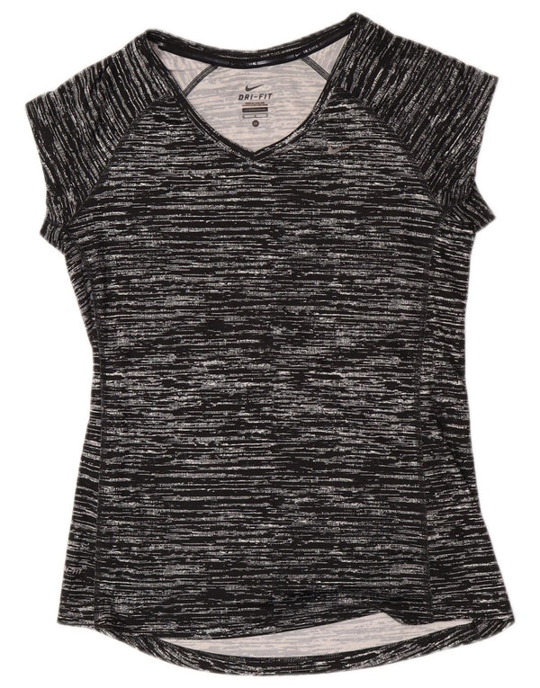 Nike Damen Dri Fit T-Shirt Top UK 12 Mittelschwarz geflecktes Polyester