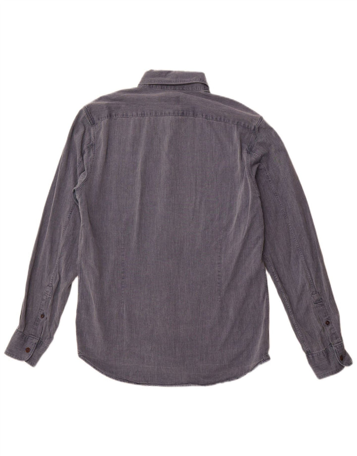 Jigsaw Herrenhemd aus mittelblauer Herringbone-Baumwolle