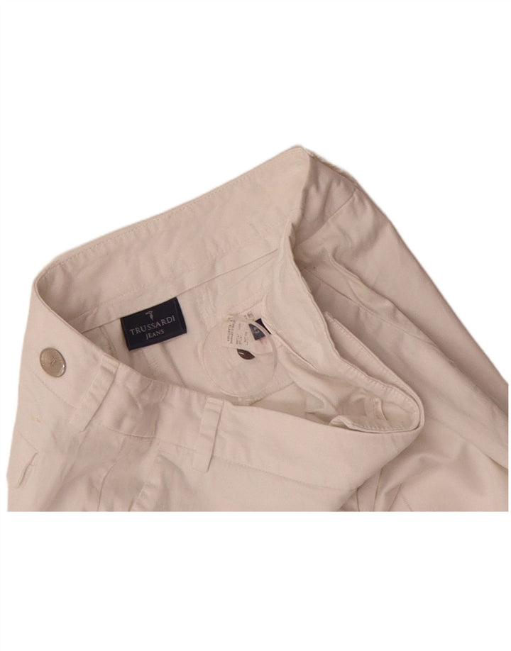 TRUSSARDI Womens Bootcut Casual Trousers IT 42 Medium W30 L30 White Cotton