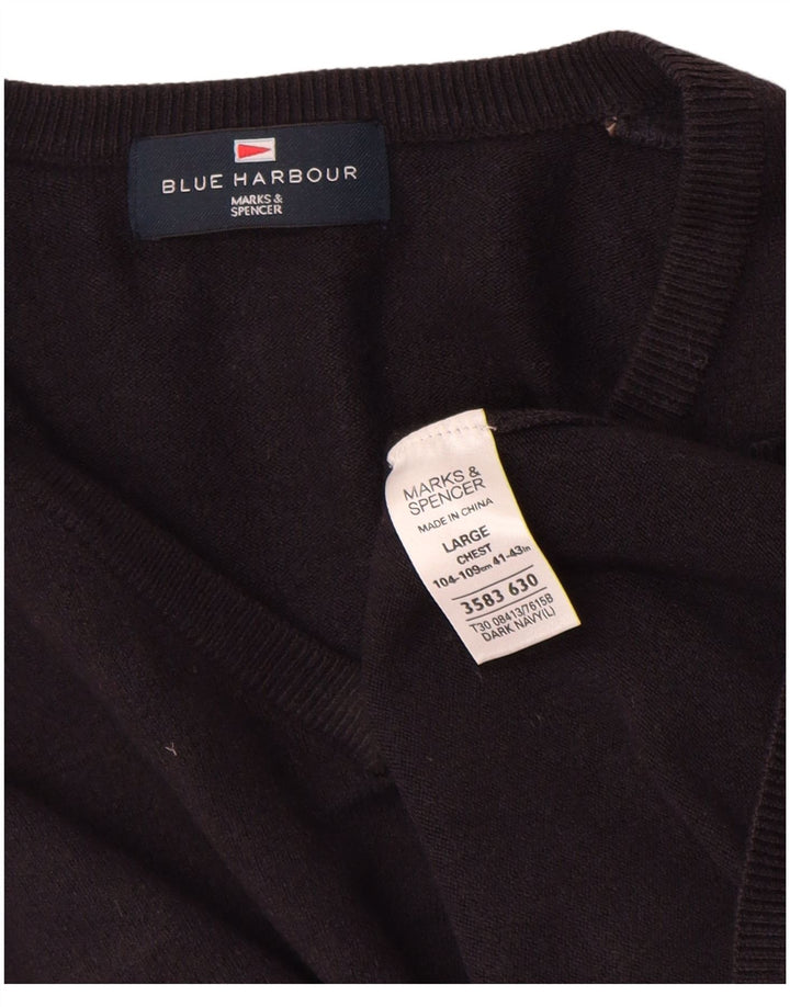 Marks & Spencer Herren Blue Harbour Pullover mit V-Ausschnitt, Größe L, Marineblau