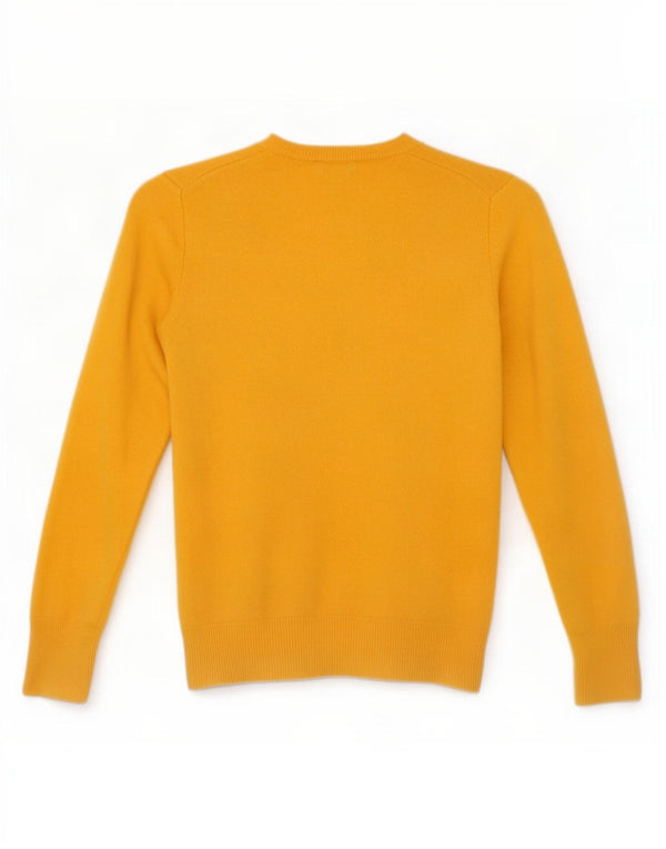 Benetton Mädchen-Pullover mit V-Ausschnitt, 9–10 Jahre, Größe S, gelbe Schurwolle