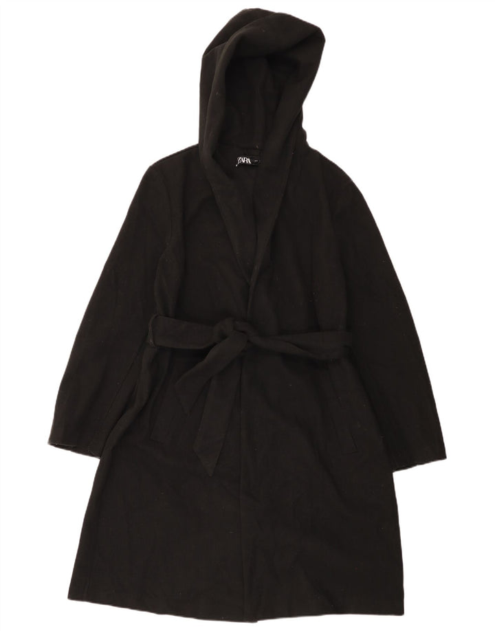 ZARA Damen Kapuzenmantel UK 16 Large Schwarz Polyester