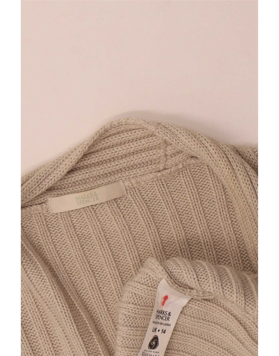 Marks & Spencer Damen Longline Open Cardigan Pullover UK 14 Large Beige