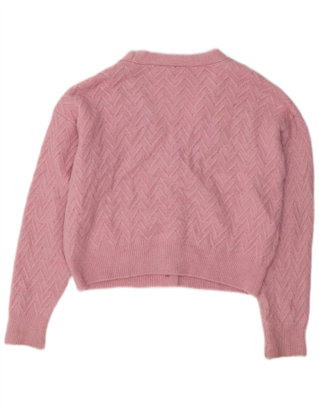 ZARA Damen Crop Cardigan Pullover UK 14 Mittelrosa Chevron Acryl