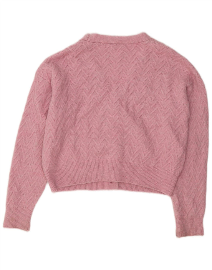 ZARA Damen Crop Cardigan Pullover UK 14 Mittelrosa Chevron Acryl