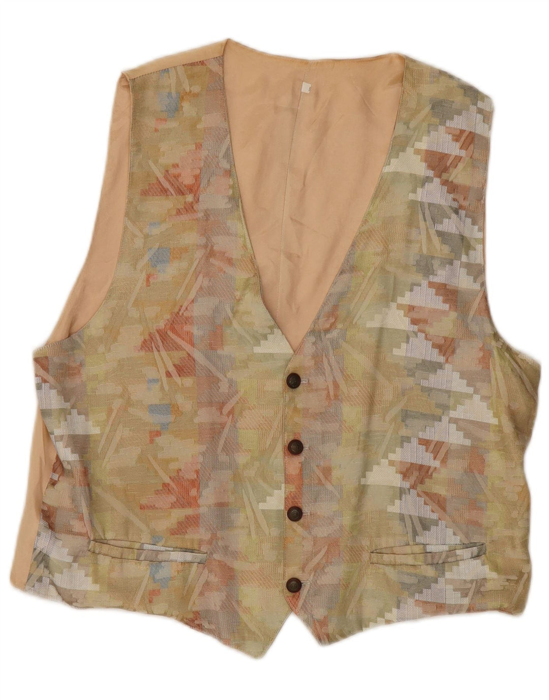 Vintage Damen Weste UK 18 XL Beige Geometrisch Polyester