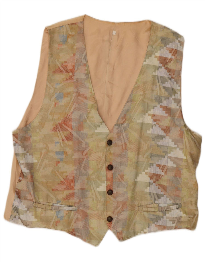 Vintage Damen Weste UK 18 XL Beige Geometrisch Polyester