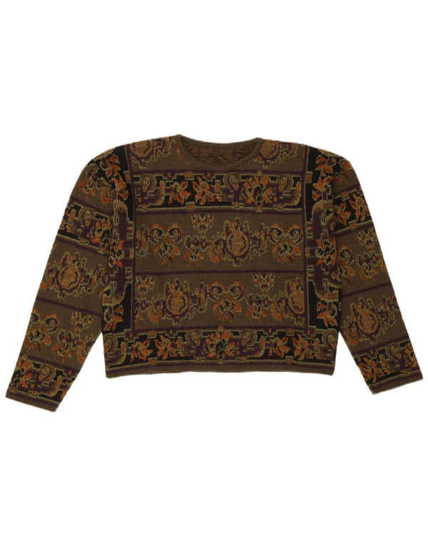 Vintage Damen Crop Crew Neck Pullover Pullover IT 44 Medium Khaki Paisley