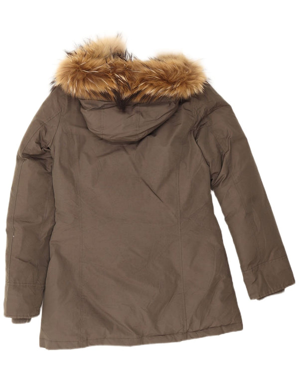 Kanadische Damen-Parkajacke mit Kapuze, UK 10, Größe S, braune Baumwolle