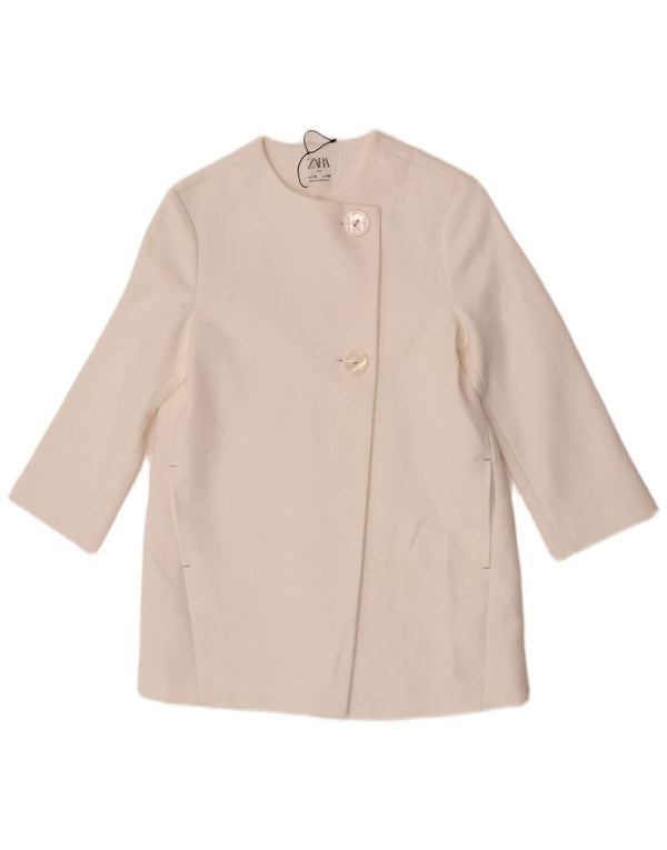 Zara Mädchen-Blazer mit 2 Knöpfen, 9–10 Jahre, weiße Baumwolle