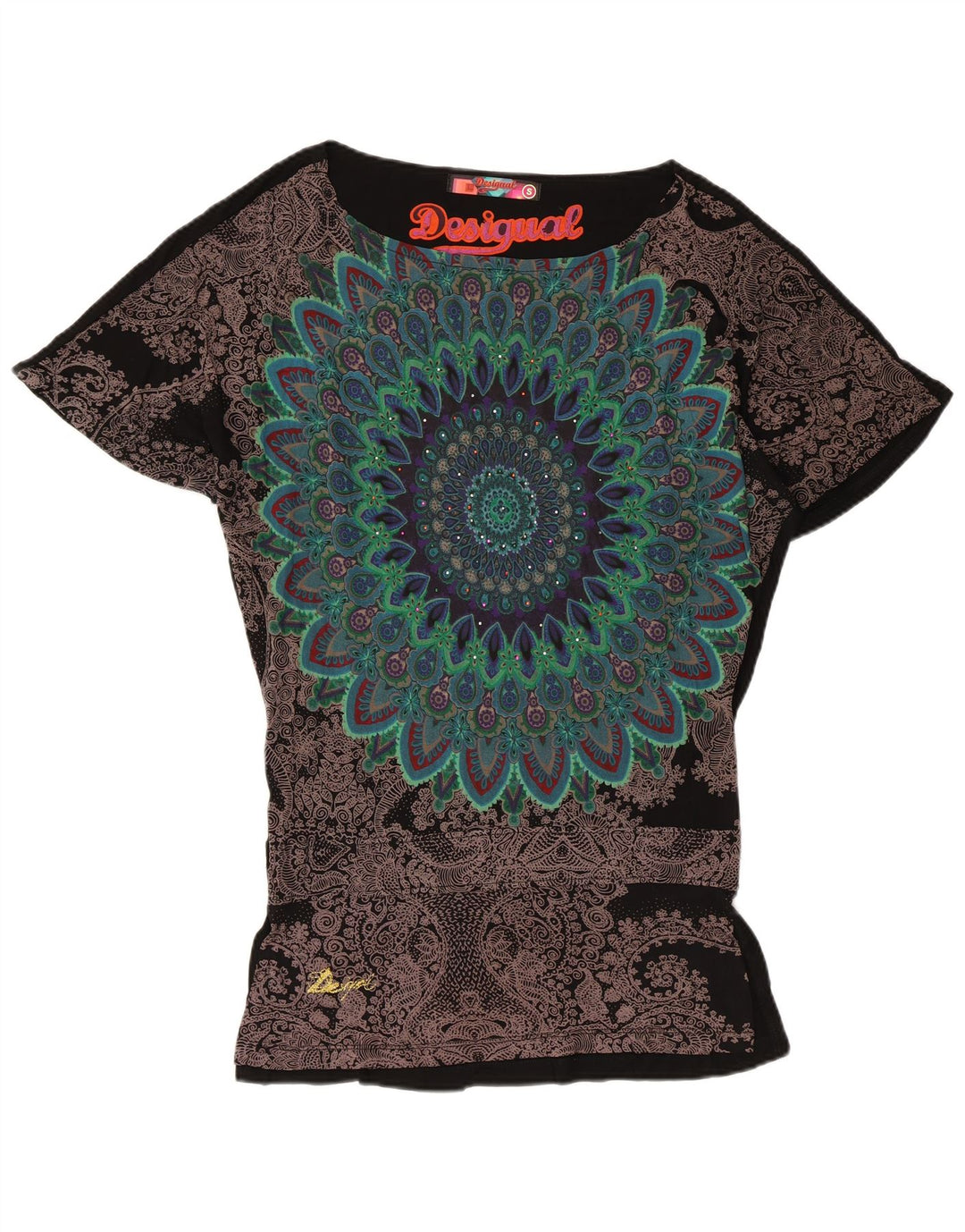Desigual Womens Graphic Bluse Top UK 10 Small Black Floral