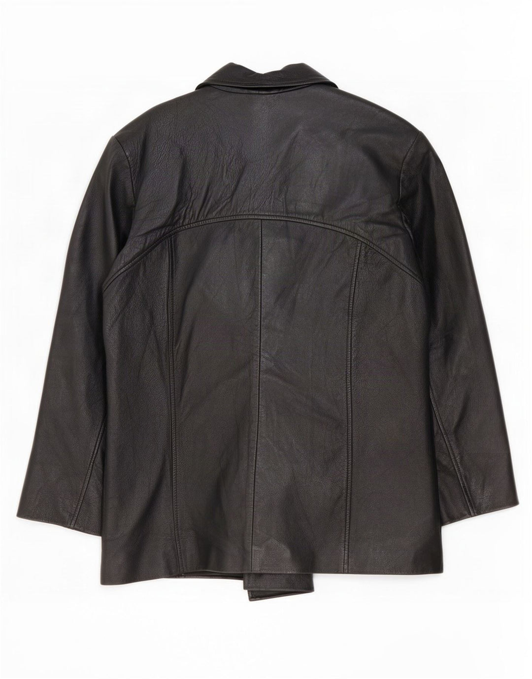 Vintage Damen 4 Knopf Leder Blazer Jacke EU 42 Groß Schwarz