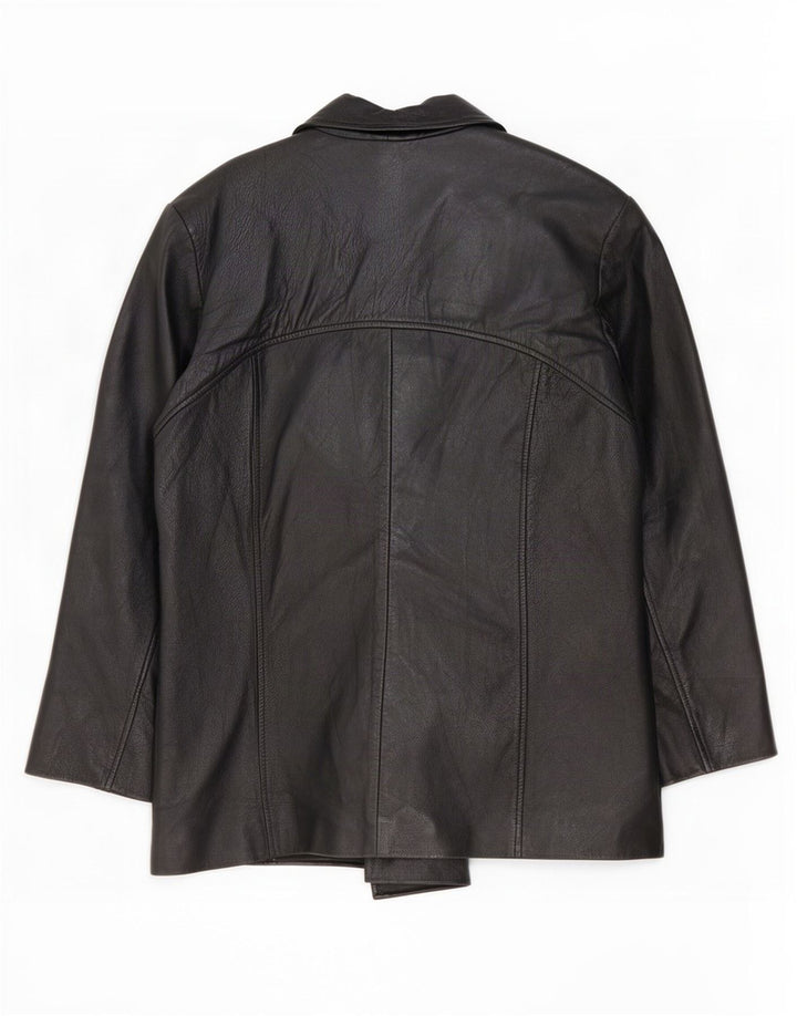 Vintage Damen 4 Knopf Leder Blazer Jacke EU 42 Groß Schwarz