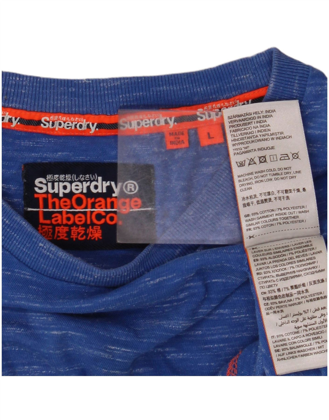 SUPERDRY Herren-T-Shirt-Oberteil, groß, blau gesprenkelte Baumwolle