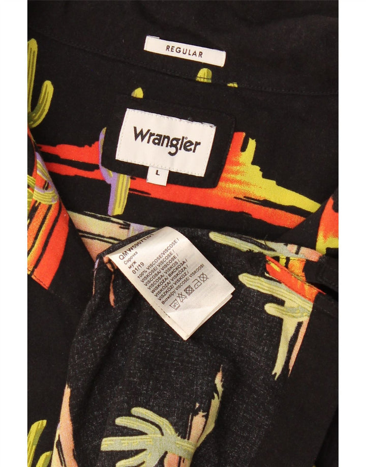 WRANGLER Herren-Hemd, normal, abstraktes Muster, kurzärmlig, Größe L, Schwarz