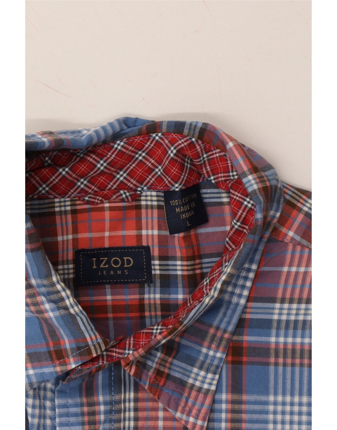 IZOD Mens Short Sleeve Shirt Large Red Check Cotton Vintage Izod and Second-Hand Izod from Messina Hembry 