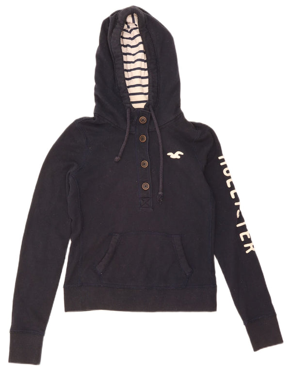 Hollister Damen-Kapuzenpullover mit grafischem Knopfkragen, Gr. 10, Marineblau