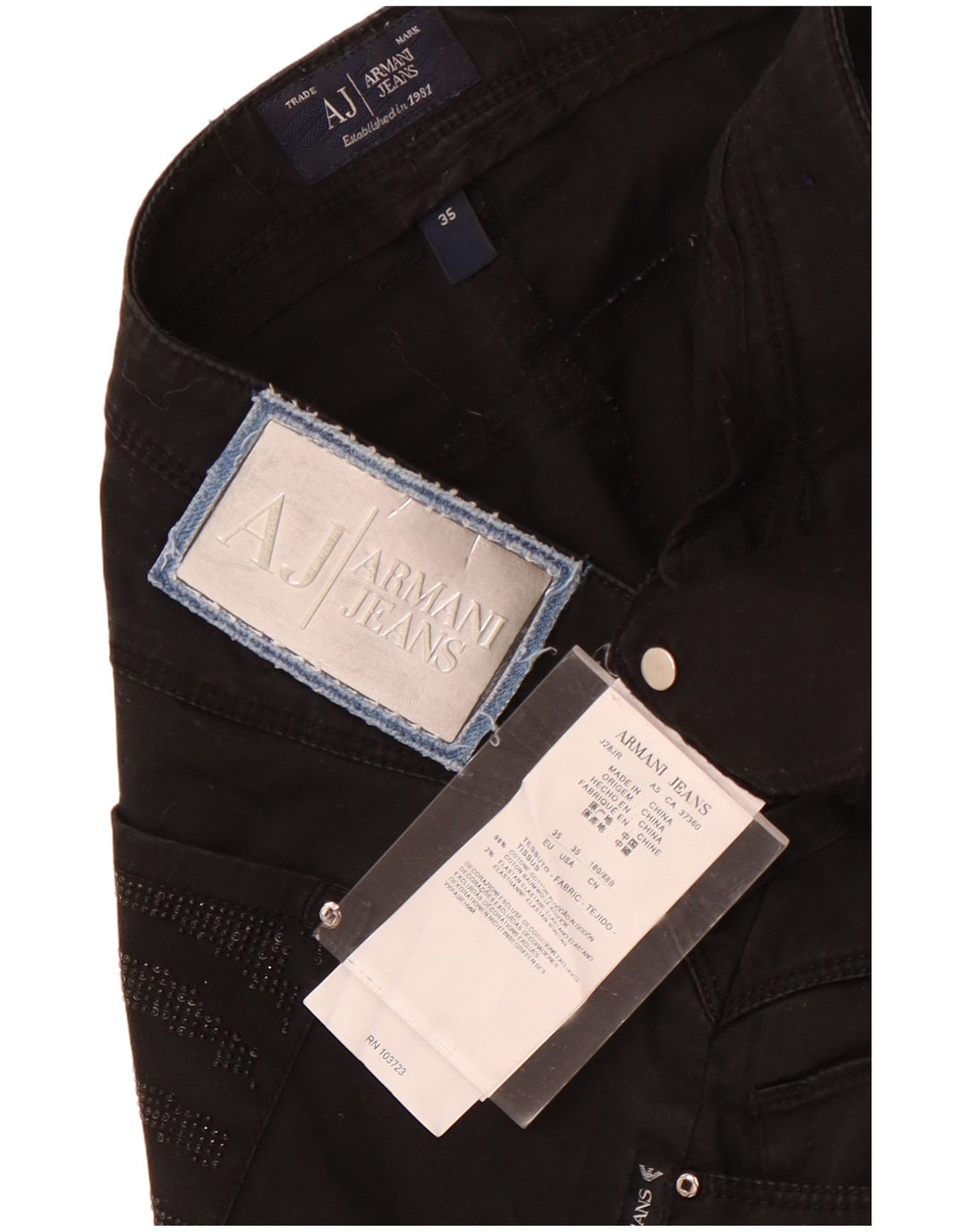 Schmal geschnittene Damenhose von Armani, W35, L25, schwarze Baumwolle