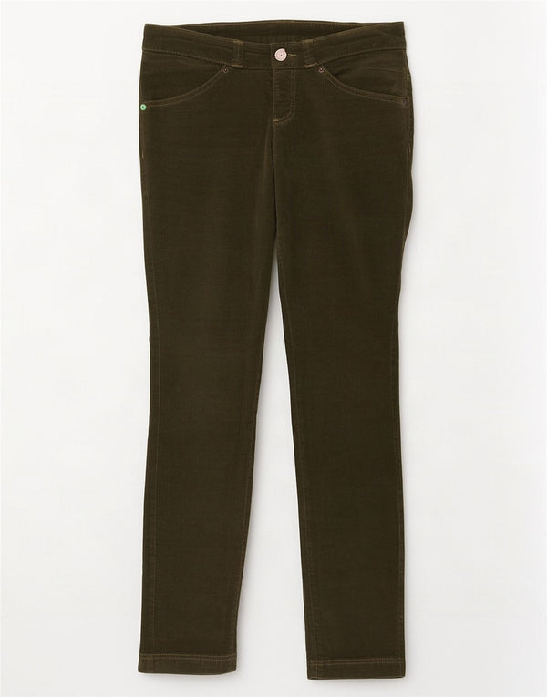 Benetton Damen Slim Cordhose W30 L30 Khaki Baumwolle