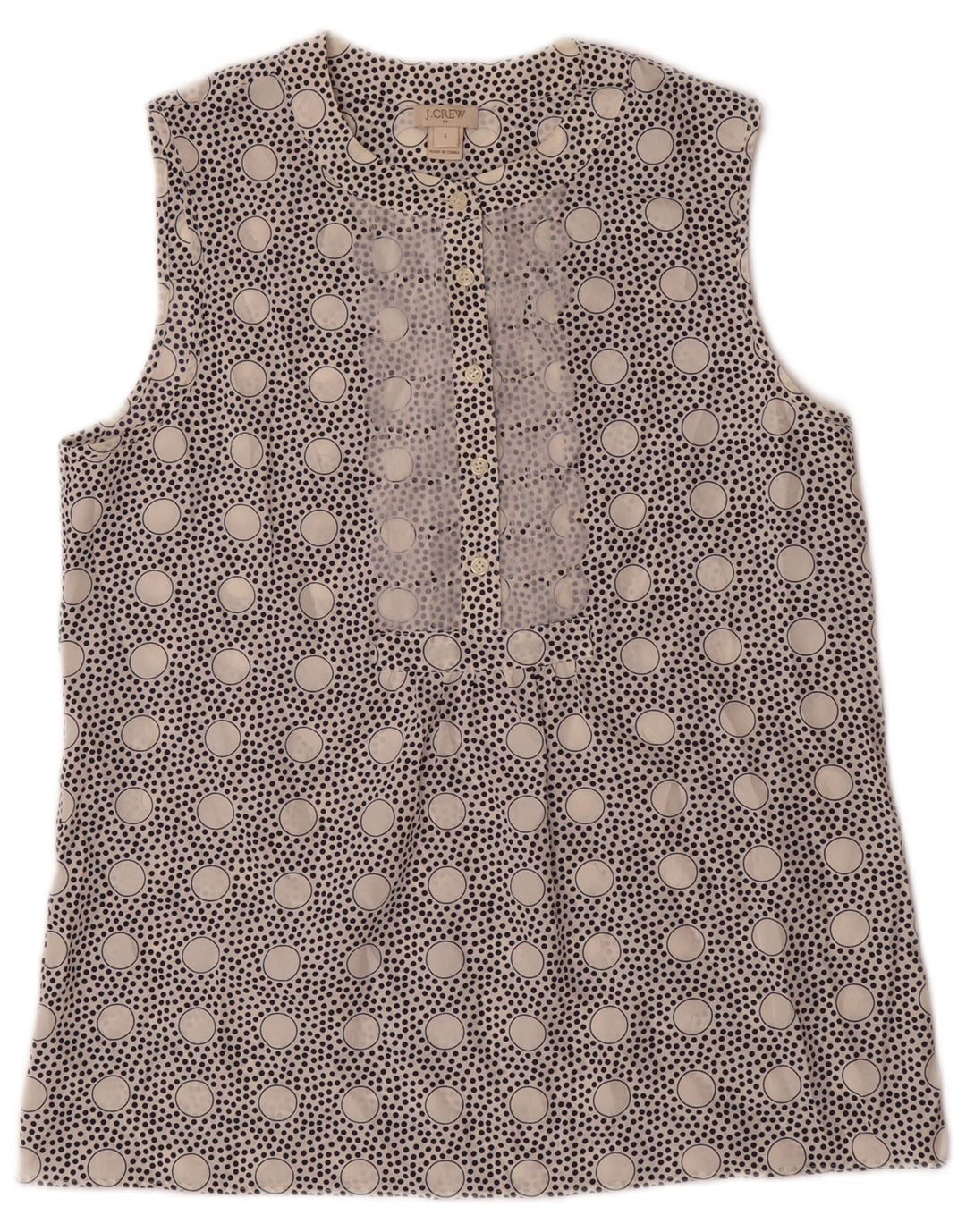 J. CREW Damen-Bluse, ärmellos, US 4, Größe S, weiß, gepunktet, Polyester