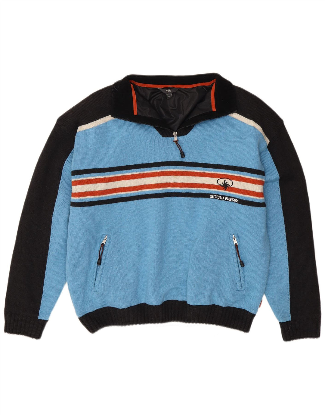 TCM Herren-Pullover mit Reißverschluss am Hals, groß, blaues Farbblock-Acryl