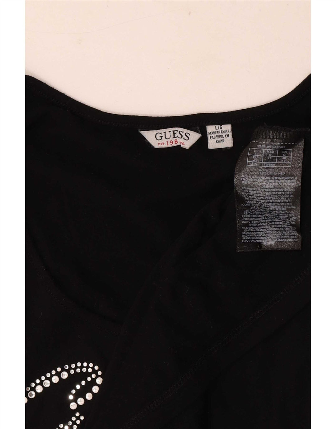 Guess Damen Grafik-T-Shirt-Oberteil UK 12 Mittelschwarzes Polyester