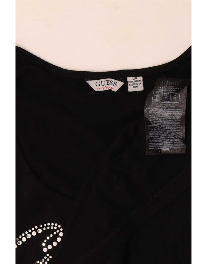 Guess Damen Grafik-T-Shirt-Oberteil UK 12 Mittelschwarzes Polyester