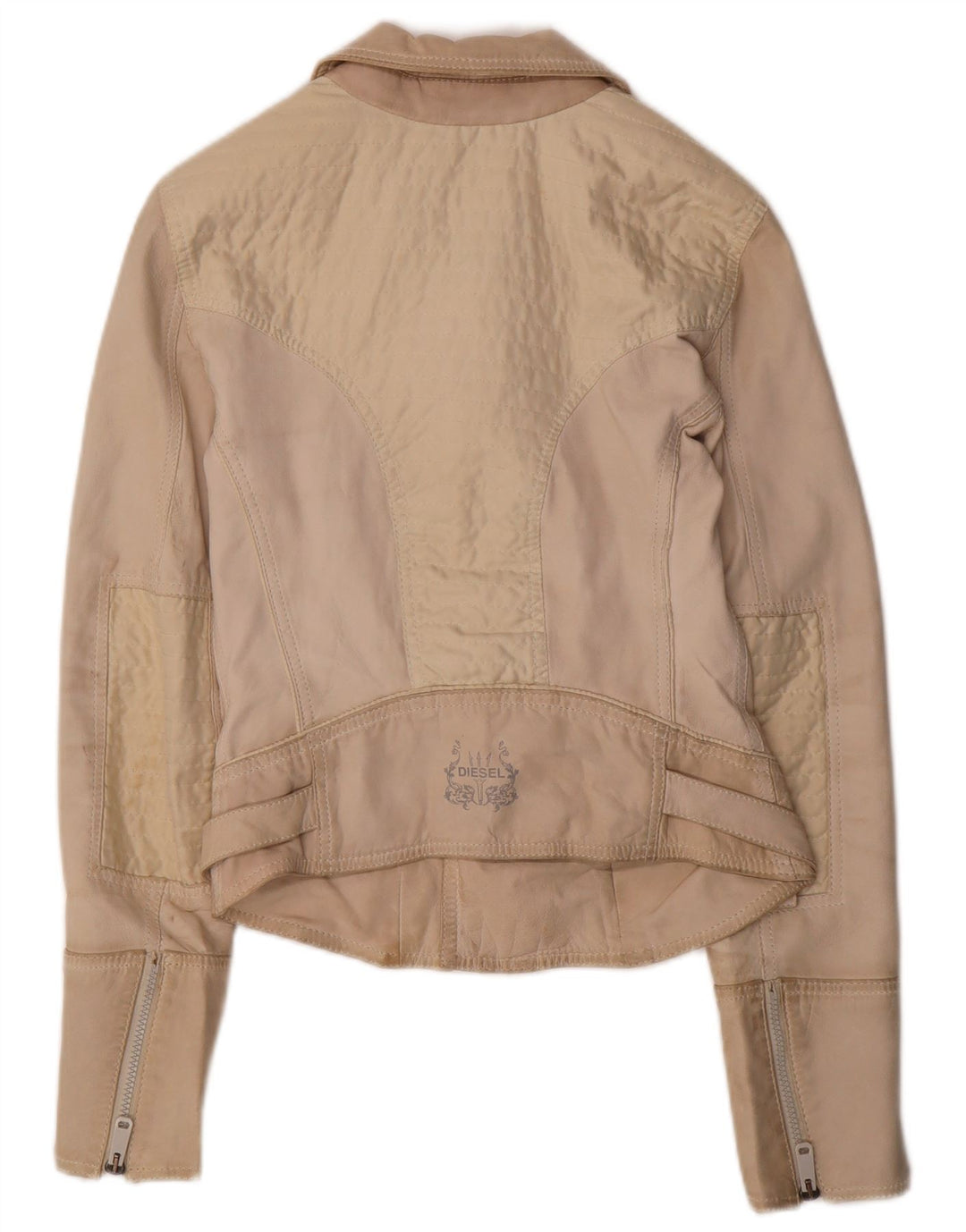 DIESEL Womens Crop Leder Bikerjacke UK 10 Small Beige Leder