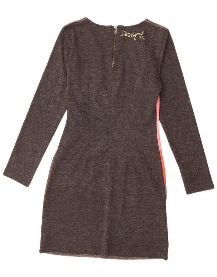 Desigual Damen Langarm-Etuikleid UK 12 Mittelgrau Geometrisch