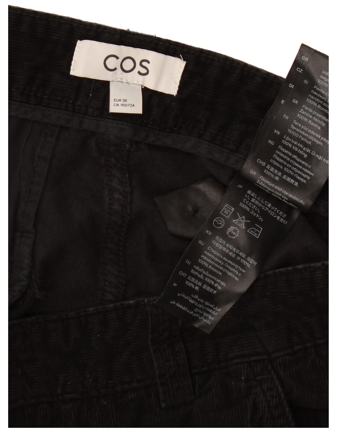 Gerade Damen-Cordhose von Cos, EU 38, Größe M, W32, L27, Schwarz, Baumwolle
