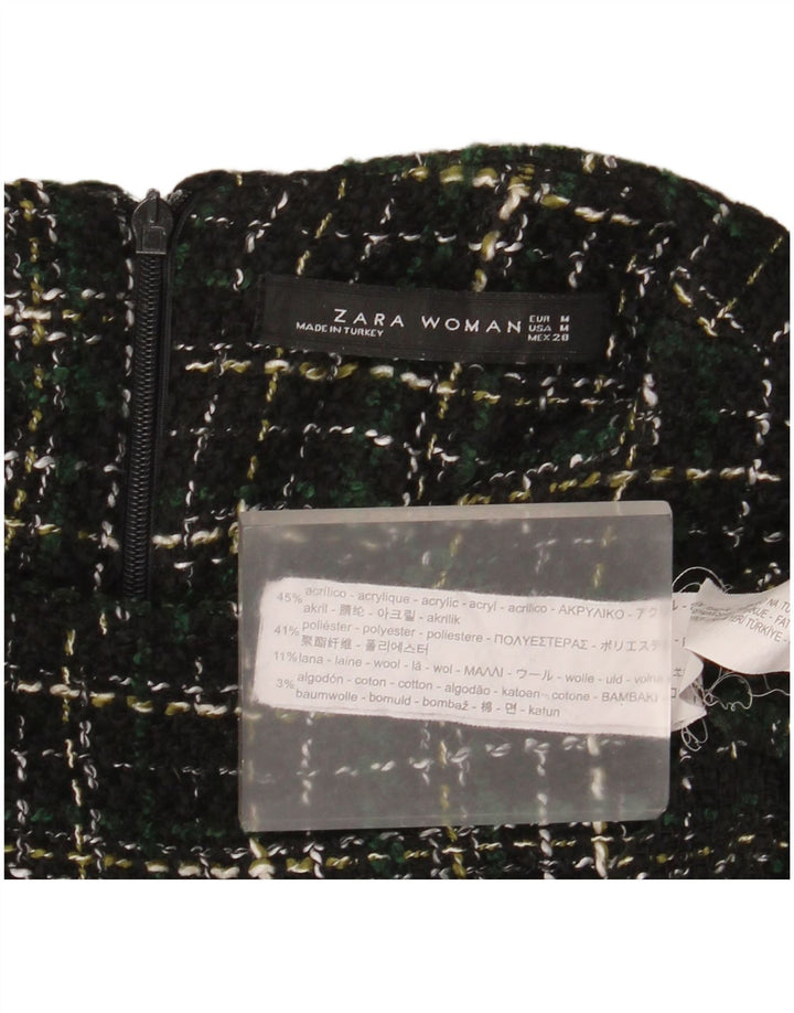Zara Damen Langarm-Etuikleid UK 14 Mittelgrünes Karo-Acryl