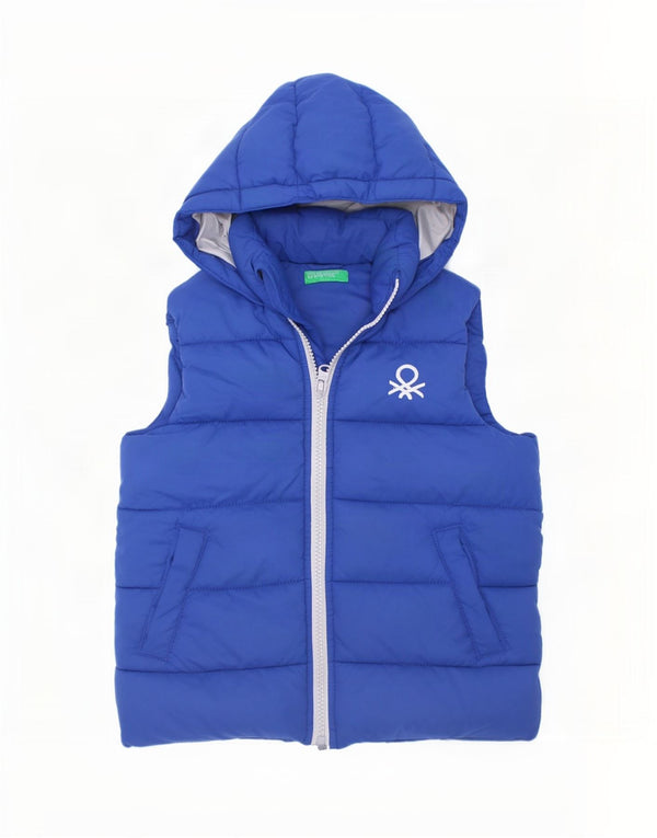 Benetton Baby-Jungen-Weste mit Kapuze, gepolstert, 18–24 Monate, blaues Polyester