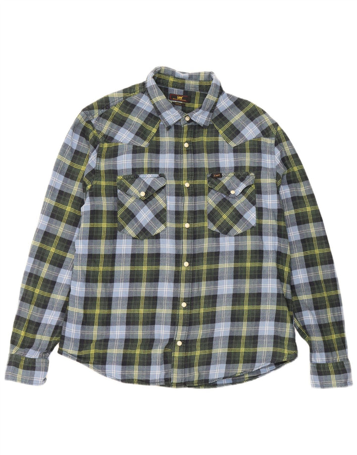Lee Herren-Flanellhemd mit schmaler Passform, XL, blau kariert, Baumwolle