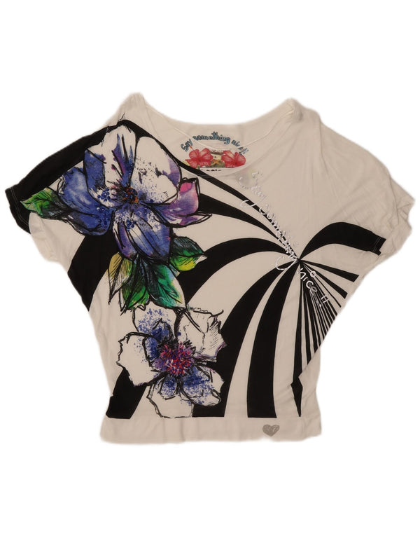 Desigual Damen Fledermausbluse Top UK 10 Small White Floral
