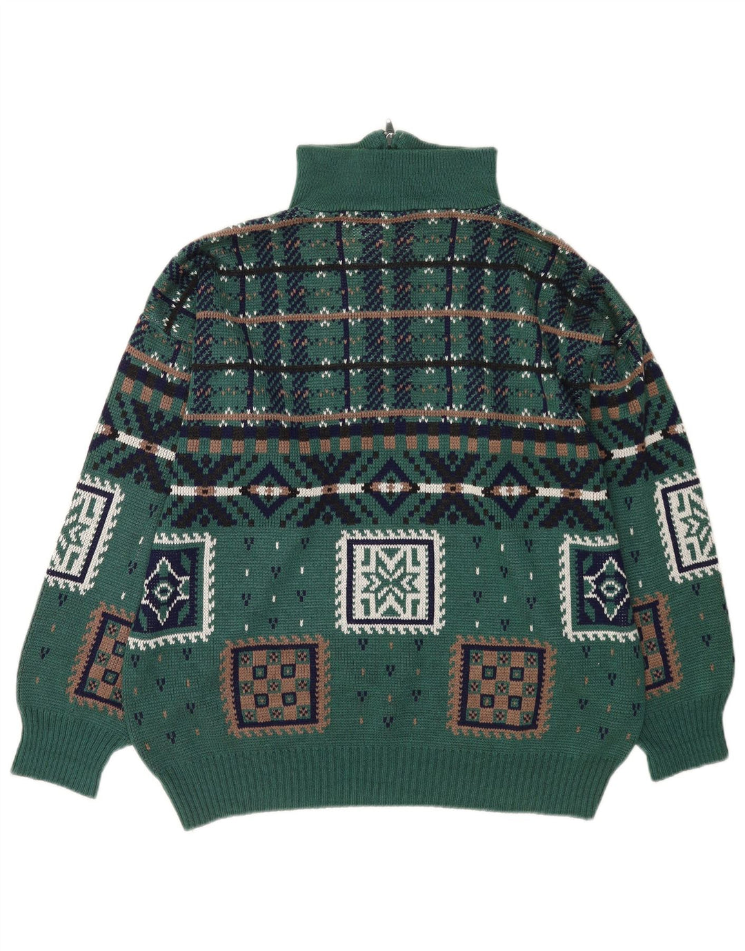 Vintage Herren-Pullover mit Reißverschluss, groß, grün, geometrisch, Polyacryl