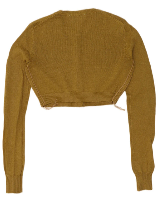 Zara Damen Crop Cardigan Pullover UK 10 Small Grüne Baumwolle