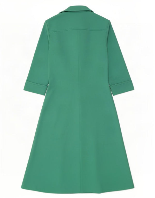 Vintage Damen 3/4 Ärmel Maxikleid UK 14 Mittelgrünes Polyester