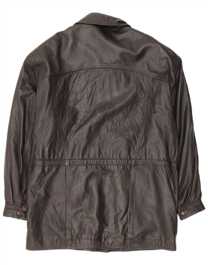 VINTAGE Mens Leather Coat UK 42 XL Black Leather