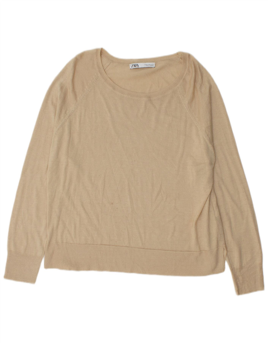 Zara Damen-Pullover mit U-Boot-Ausschnitt, UK 14, mittelbeige Viskose