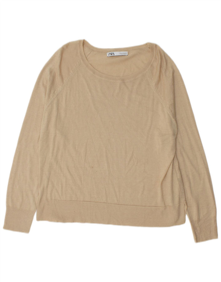 Zara Damen-Pullover mit U-Boot-Ausschnitt, UK 14, mittelbeige Viskose