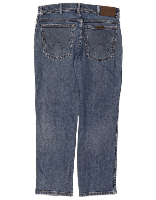 Wrangler Mens Regular Fit Straight Jeans W34 L30 Blue Cotton