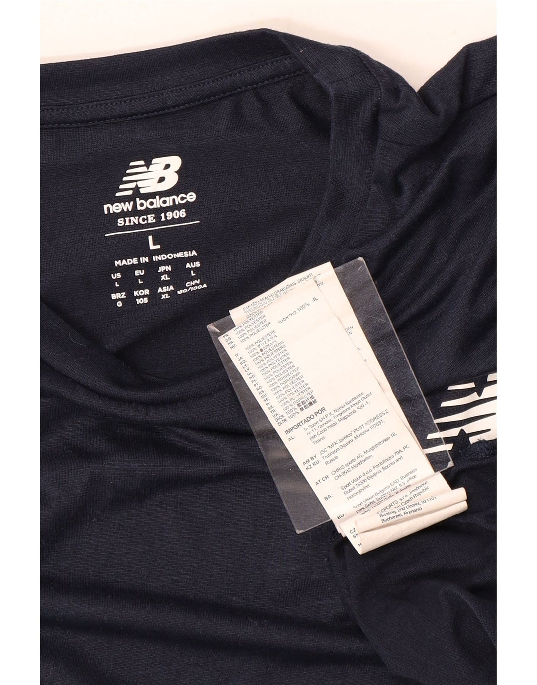 New Balance Herren T-Shirt Top Large Marineblau Nadelstreifen Polyester